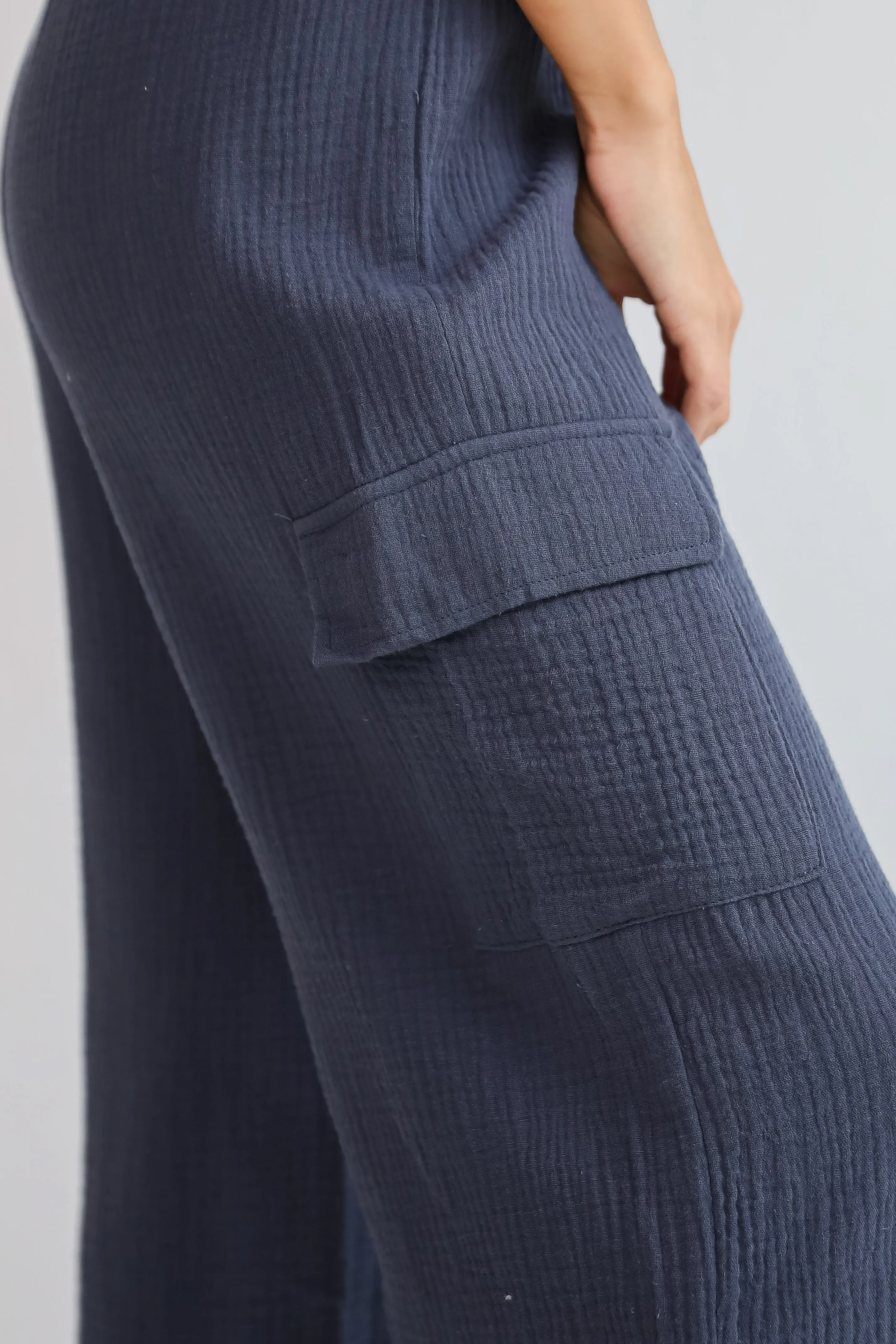 FINAL SALE - Too Perfect Charcoal Linen Cargo Pants