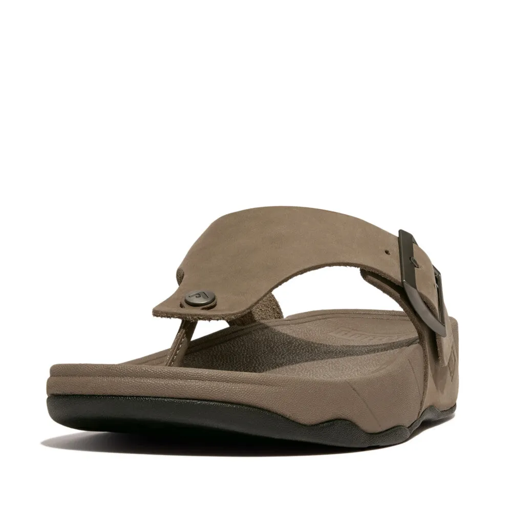 FitFlop Trakk II Mens Buckle Leather Toe Post Sandals Grey