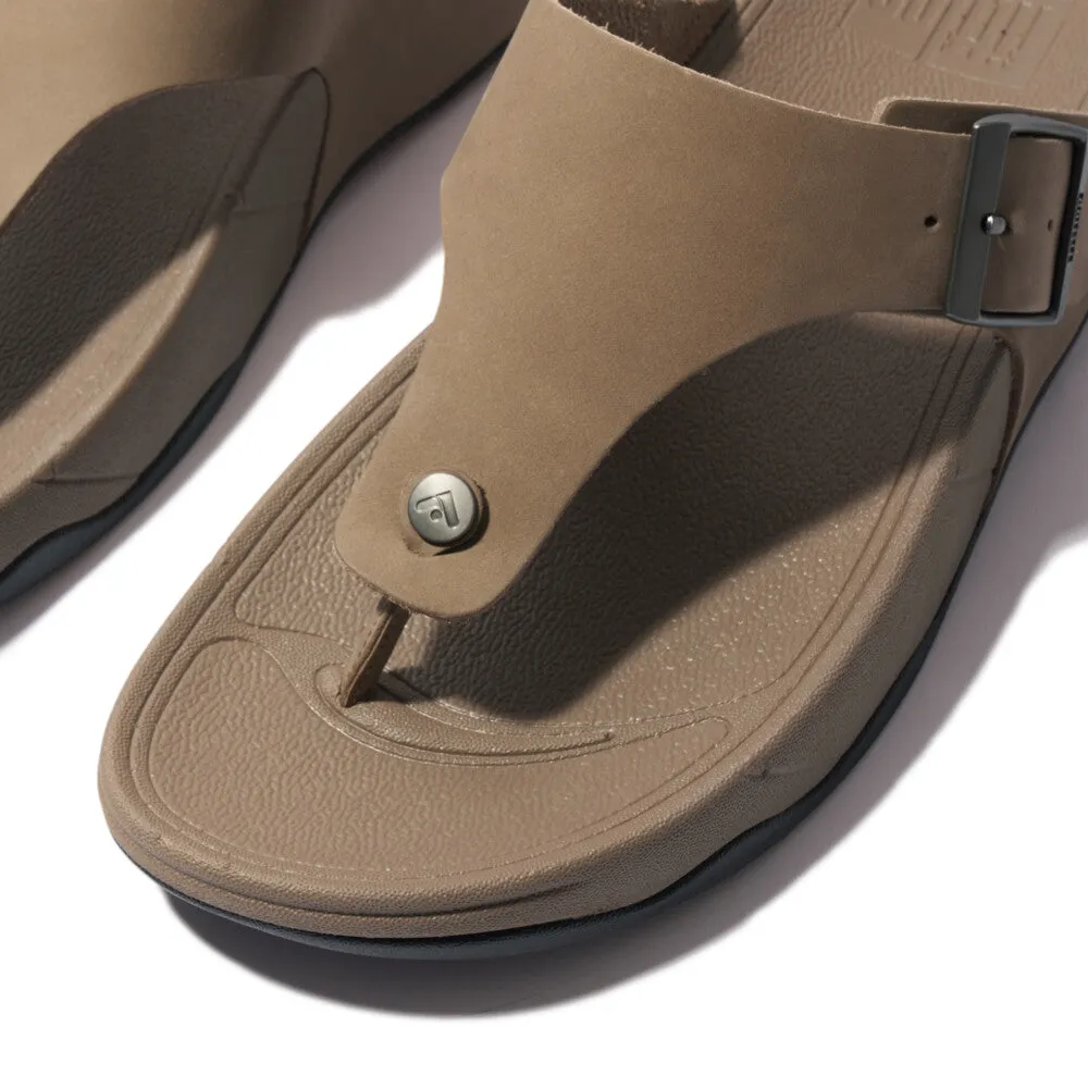 FitFlop Trakk II Mens Buckle Leather Toe Post Sandals Grey