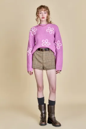 Flower Embroidery Knit Top