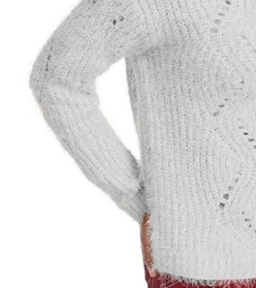 Freshman Juniors' Pointelle Chenille Sweater Charcoal Size X-Small