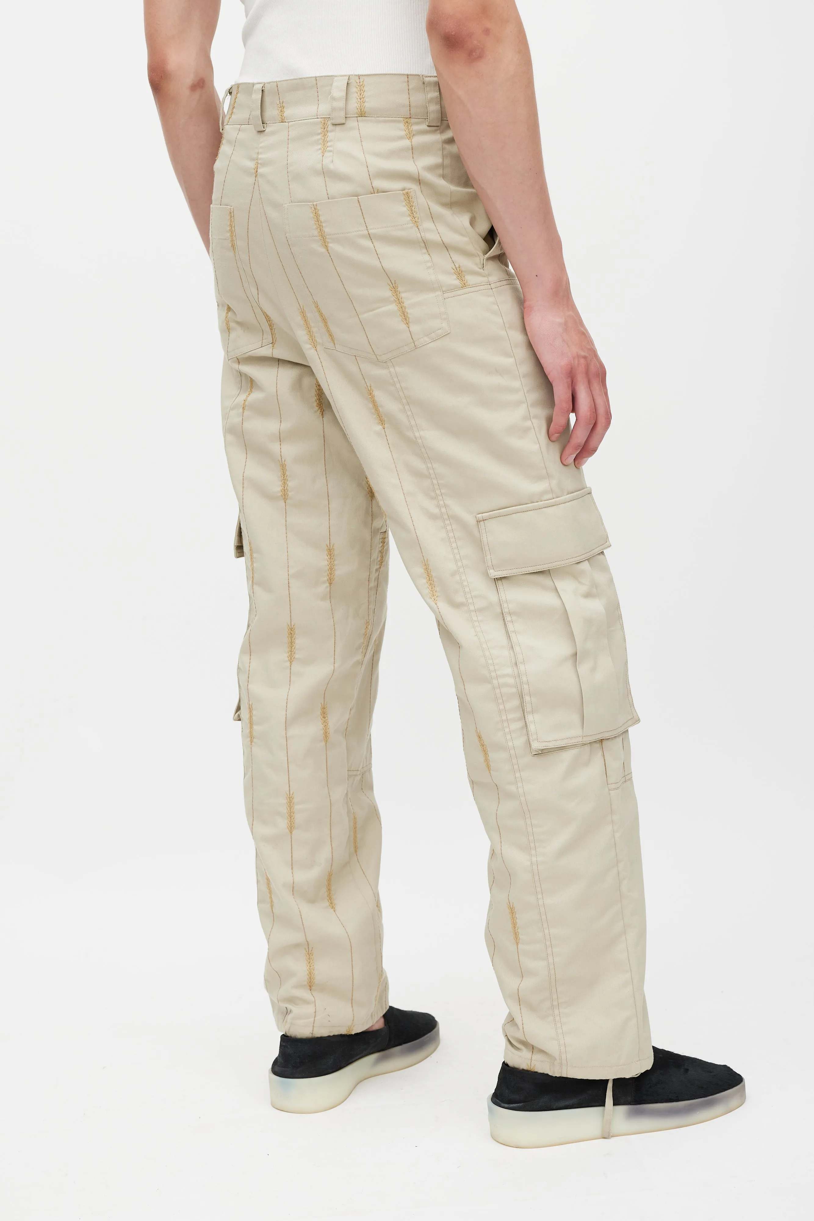 FW 2019 Le Meunier Beige Embroidered Cargo Pant