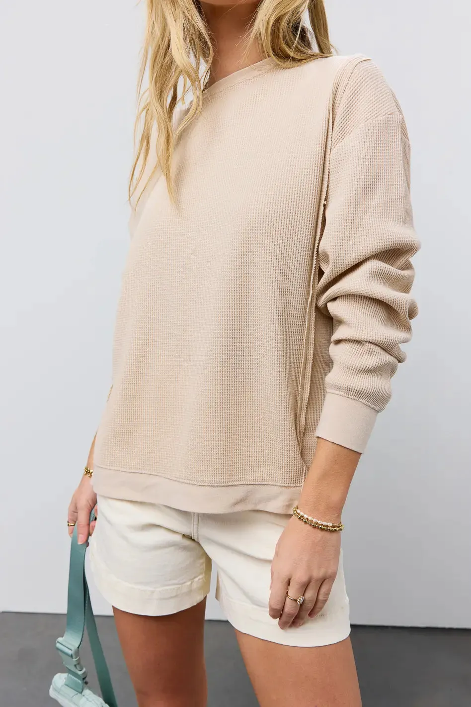 Georgia Waffle Knit Top in Cream - FINAL SALE
