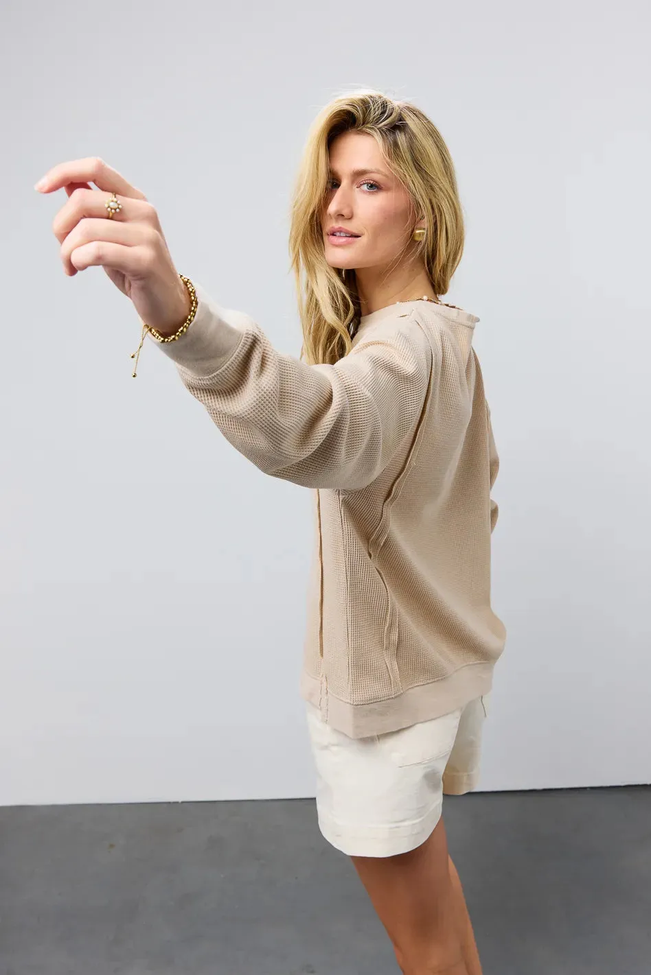 Georgia Waffle Knit Top in Cream - FINAL SALE