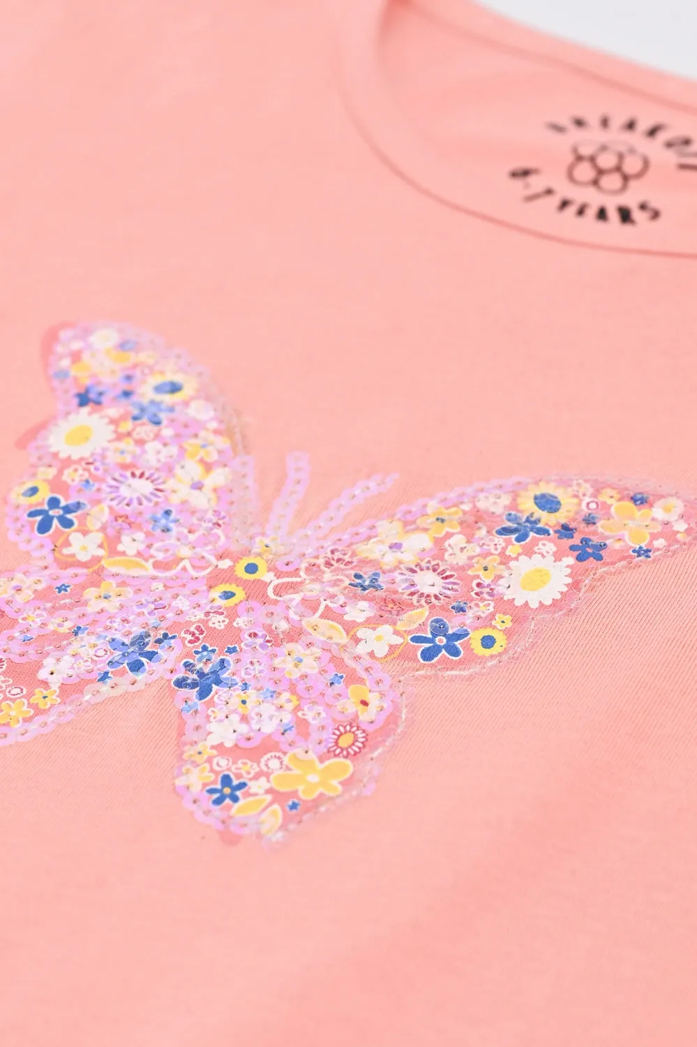 GIRLS BUTTERFLY EMBELLISHED T SHIRT