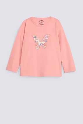 GIRLS BUTTERFLY EMBELLISHED T SHIRT