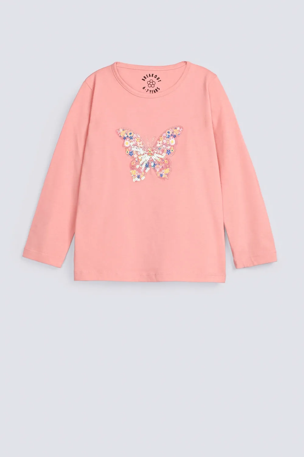 GIRLS BUTTERFLY EMBELLISHED T SHIRT