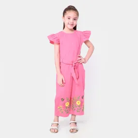 Girls Cotton Embroidered Jumpsuit Honey Bee - Tendor Peach