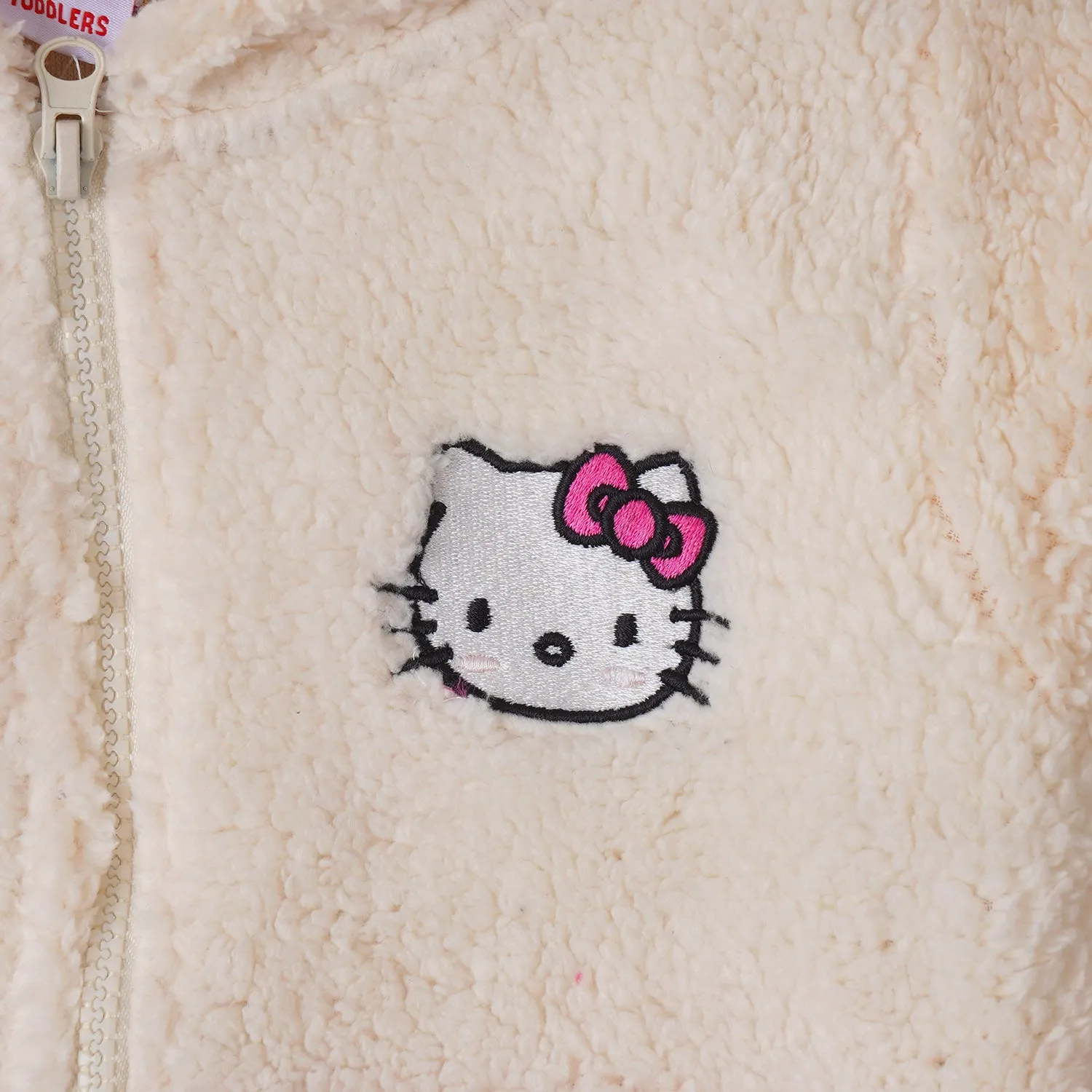 Girls Sherpa Jacket Cartoon Face Print - White Pink