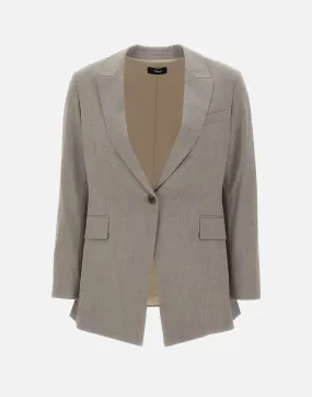 Grey Wool Crepe Blazer for Women
