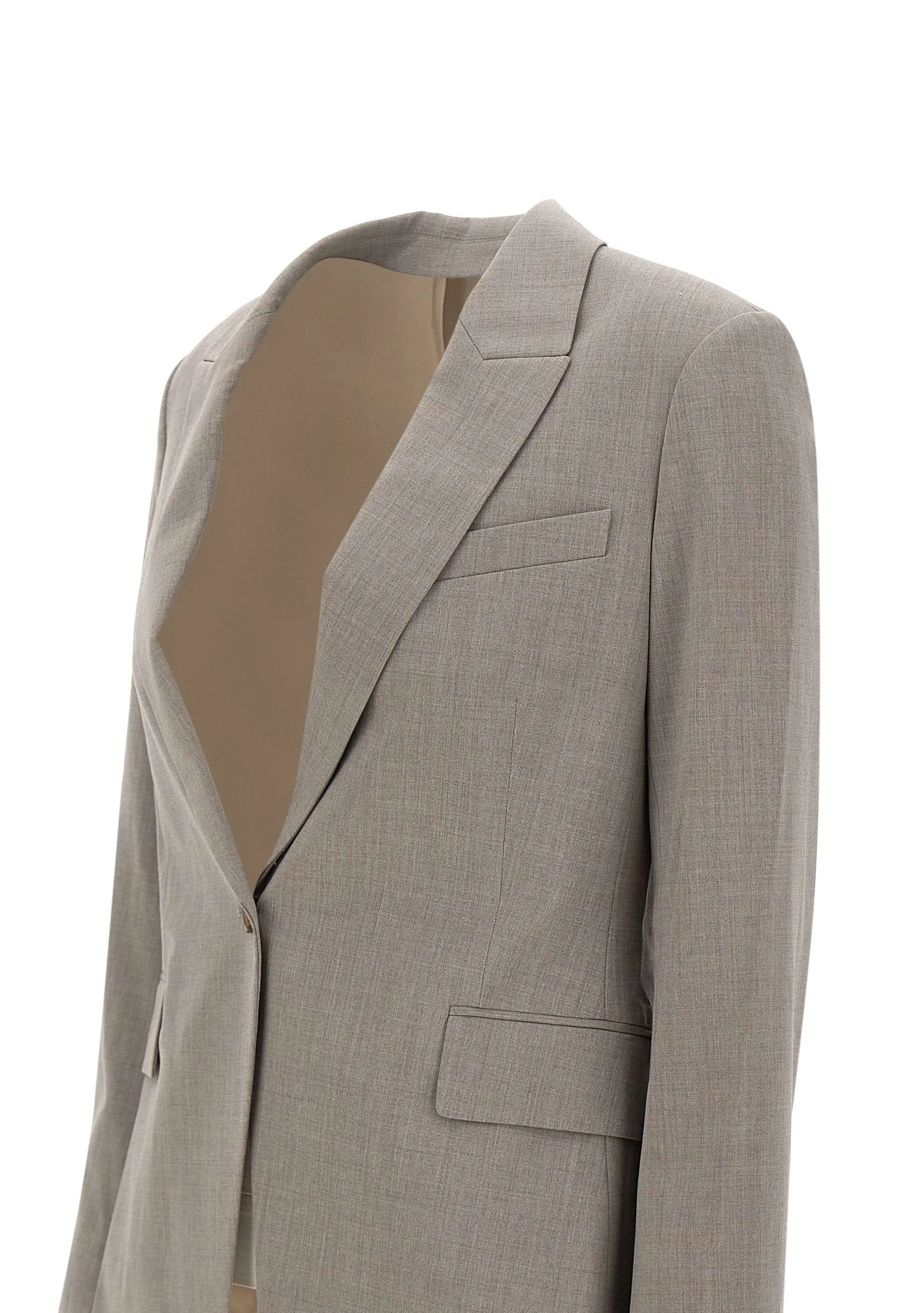 Grey Wool Crepe Blazer for Women