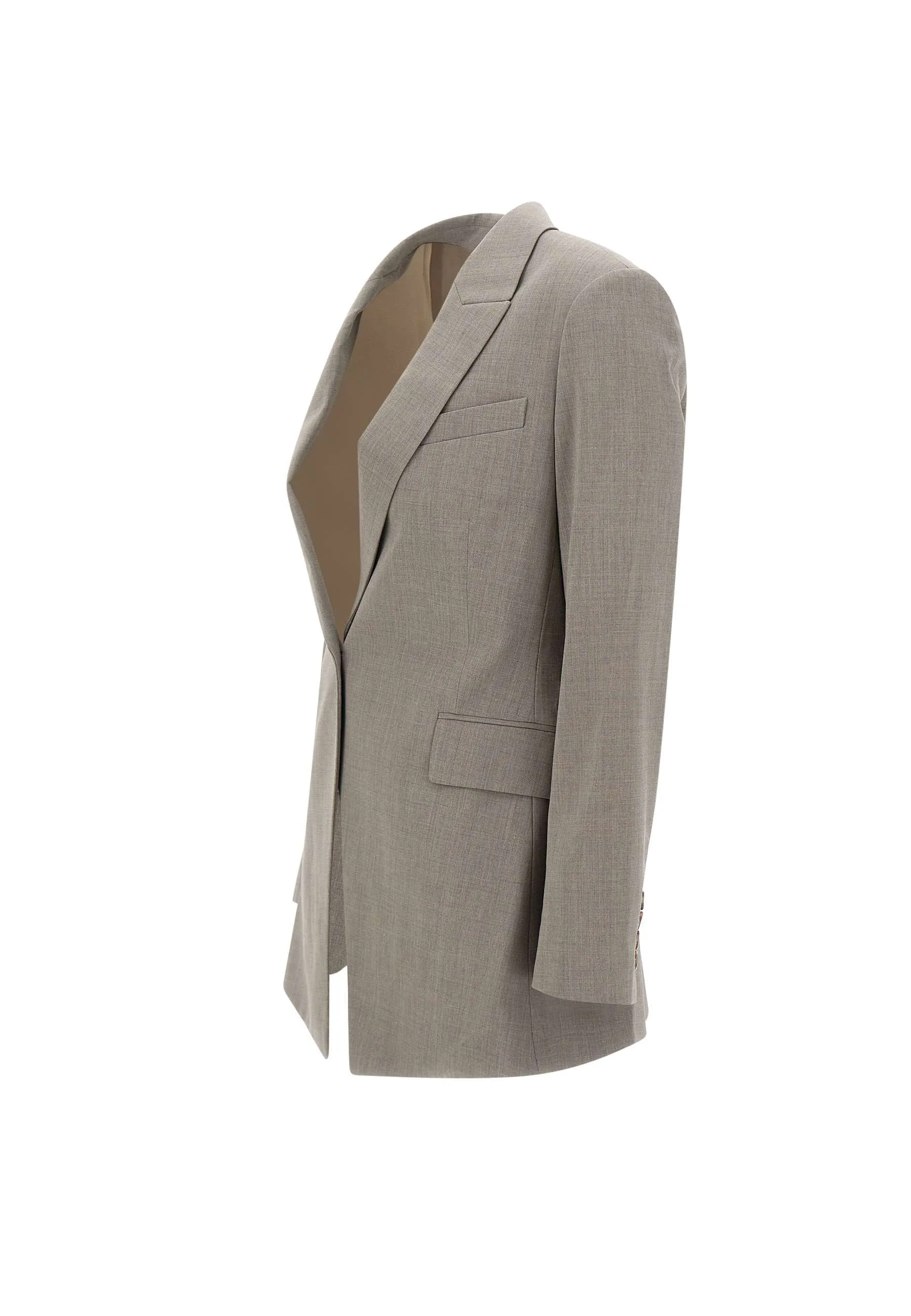 Grey Wool Crepe Blazer for Women