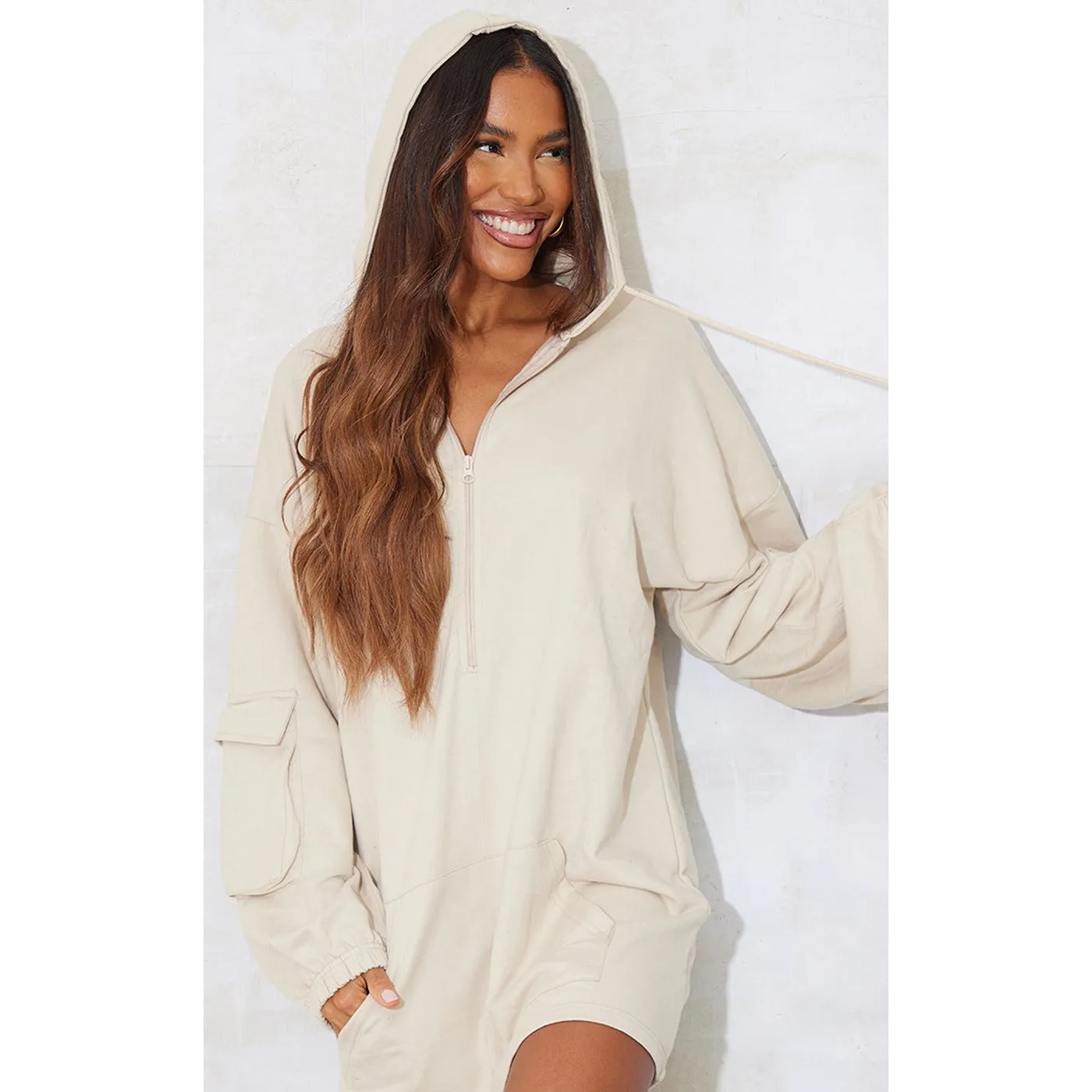 Half Zip Oversized Cargo Hoodie