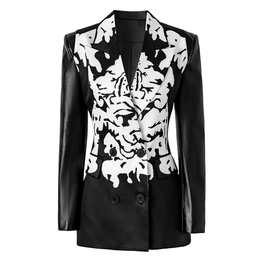 Hit Color Spliced Button Lapel Long Sleeve Tunic Coat