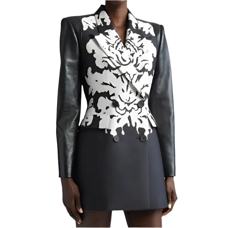 Hit Color Spliced Button Lapel Long Sleeve Tunic Coat