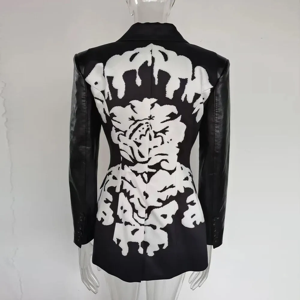 Hit Color Spliced Button Lapel Long Sleeve Tunic Coat