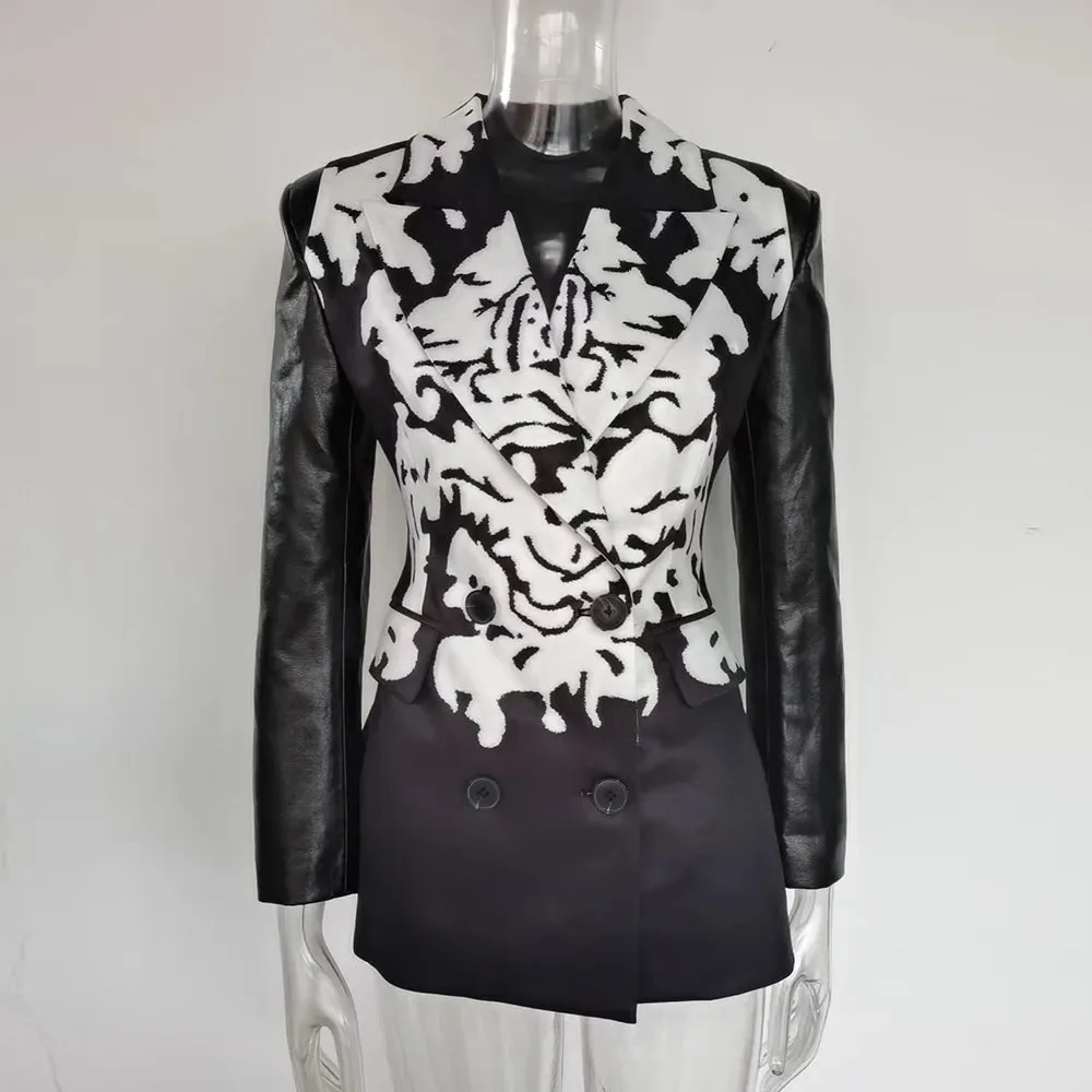 Hit Color Spliced Button Lapel Long Sleeve Tunic Coat