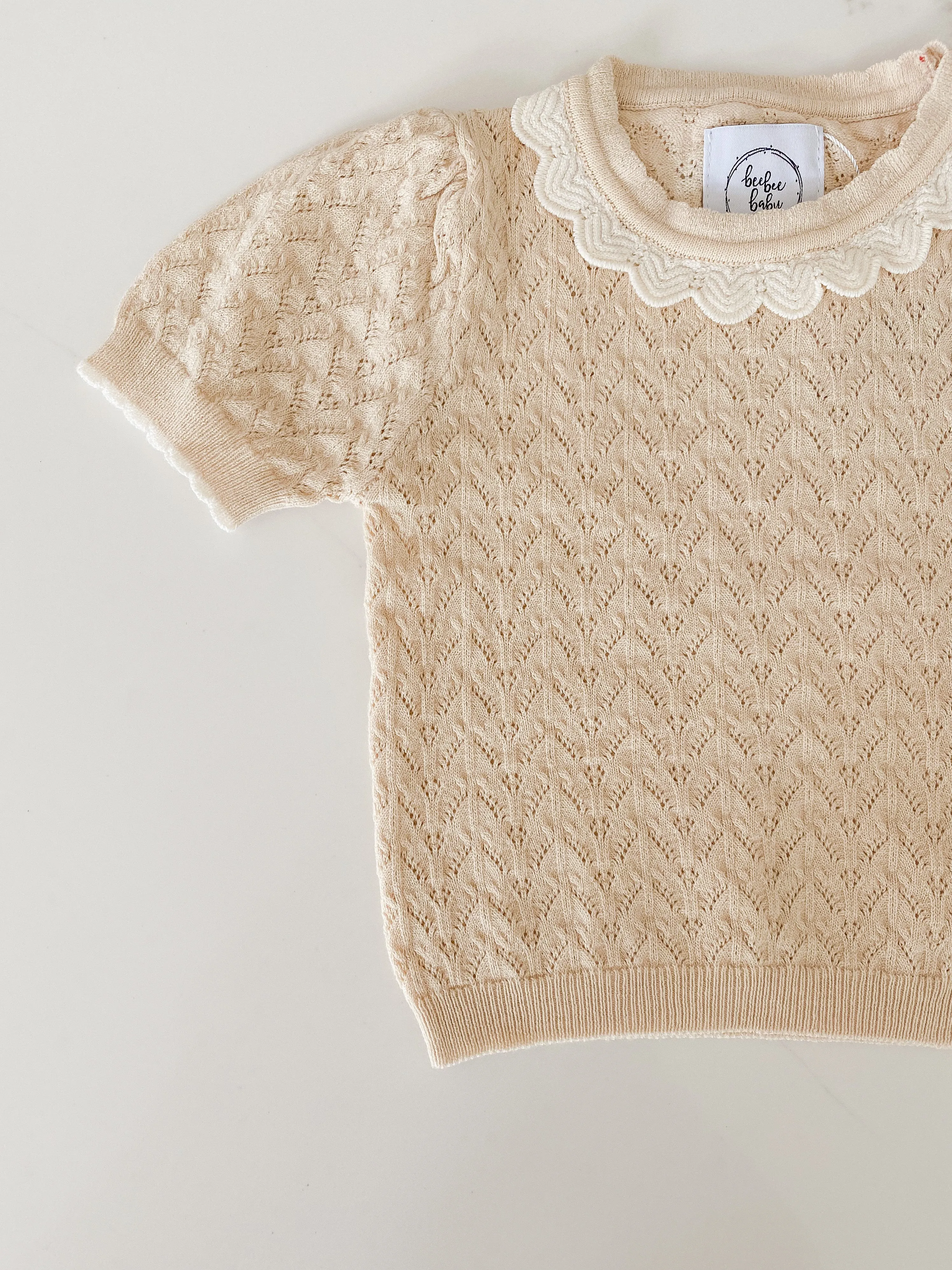 Hollow Out Knit Top - Sand