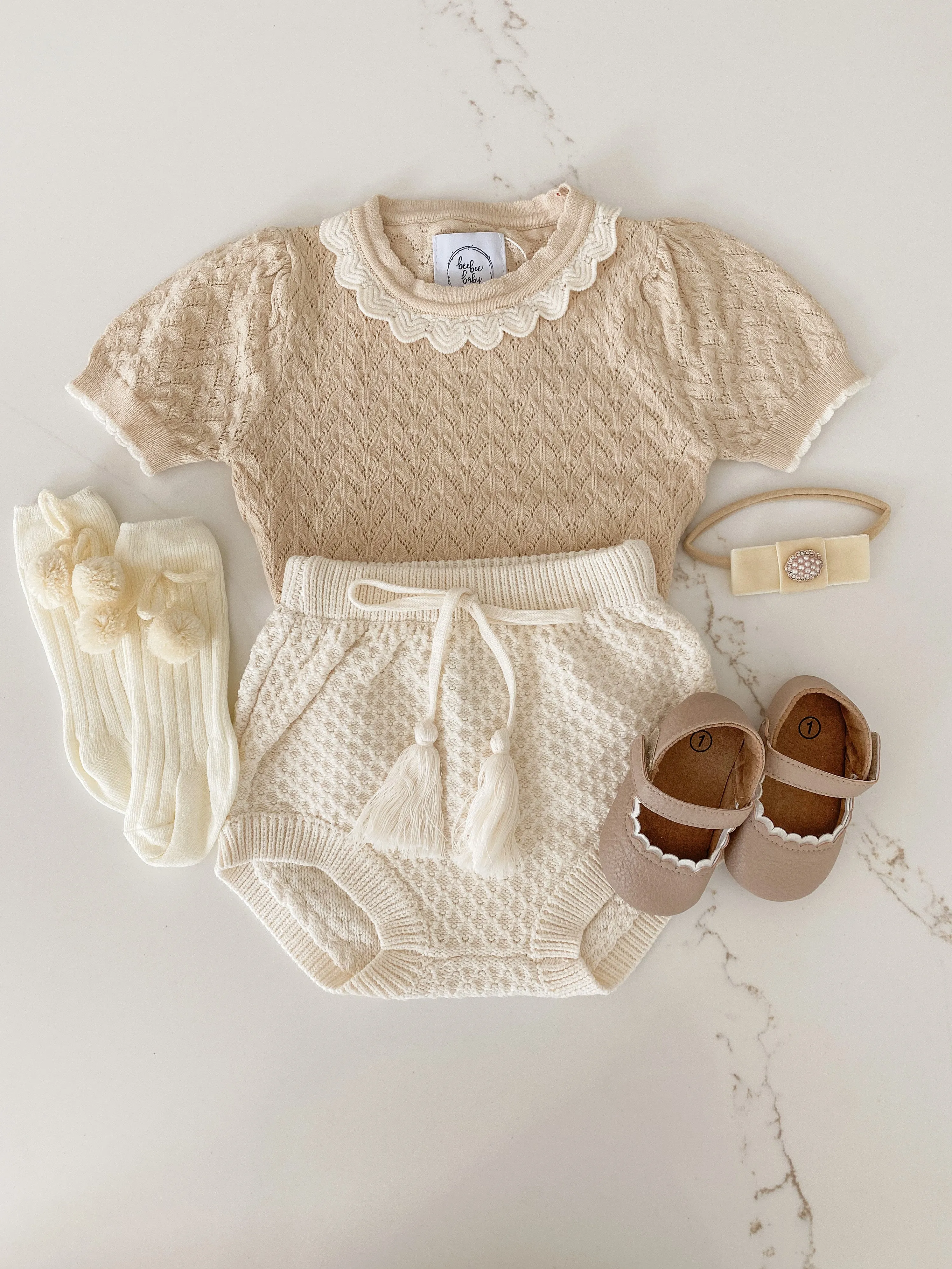 Hollow Out Knit Top - Sand