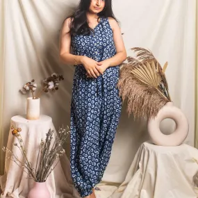 Indigo Polka Blockprint Jumpsuit