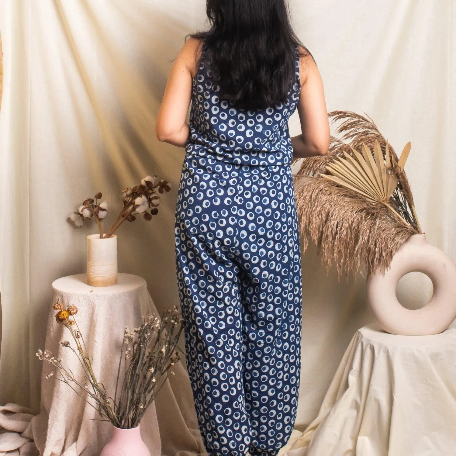 Indigo Polka Blockprint Jumpsuit