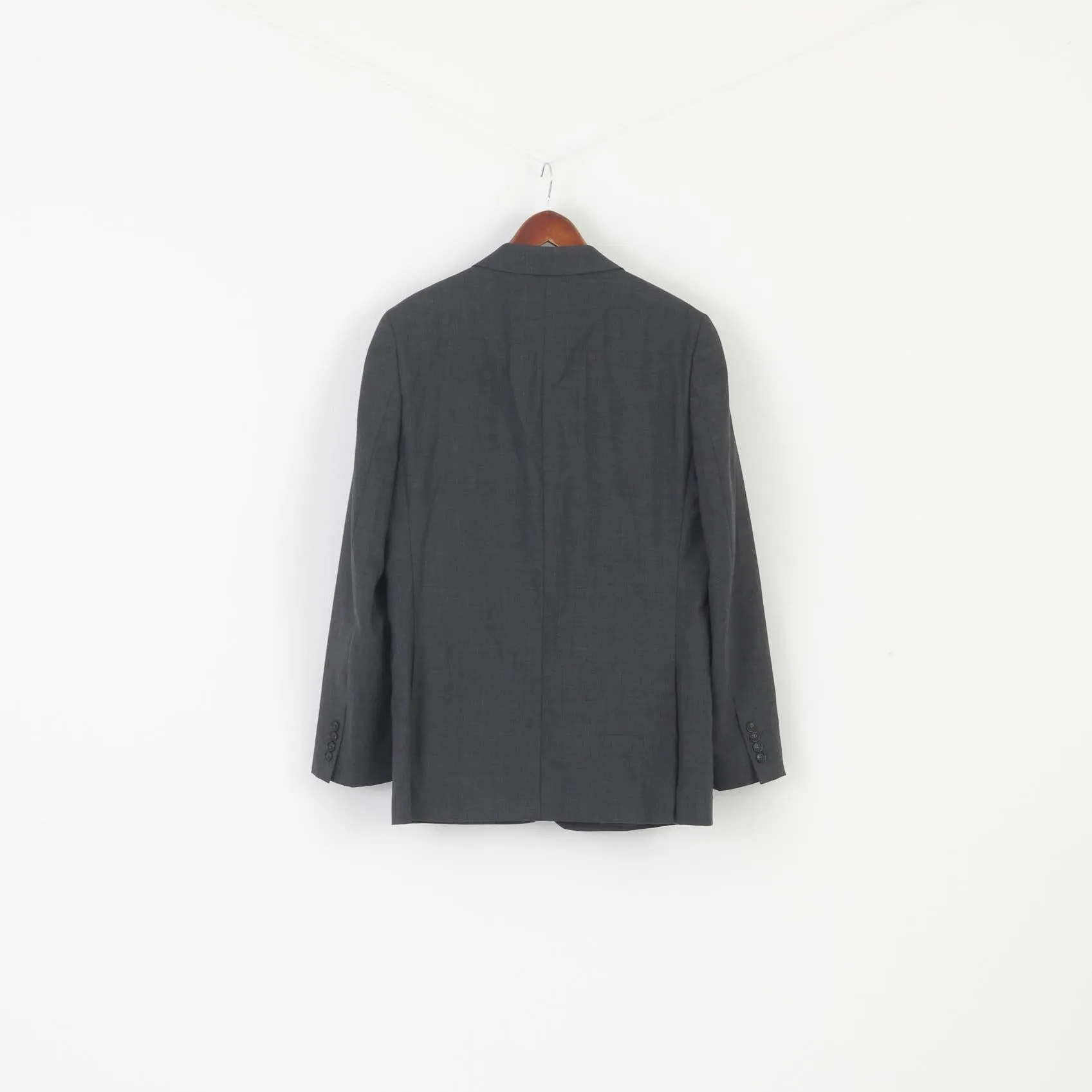 Jaeger Men 42 Blazer Charcoal Wool Mayfair Single Breasted Shoulder Pads Jacket