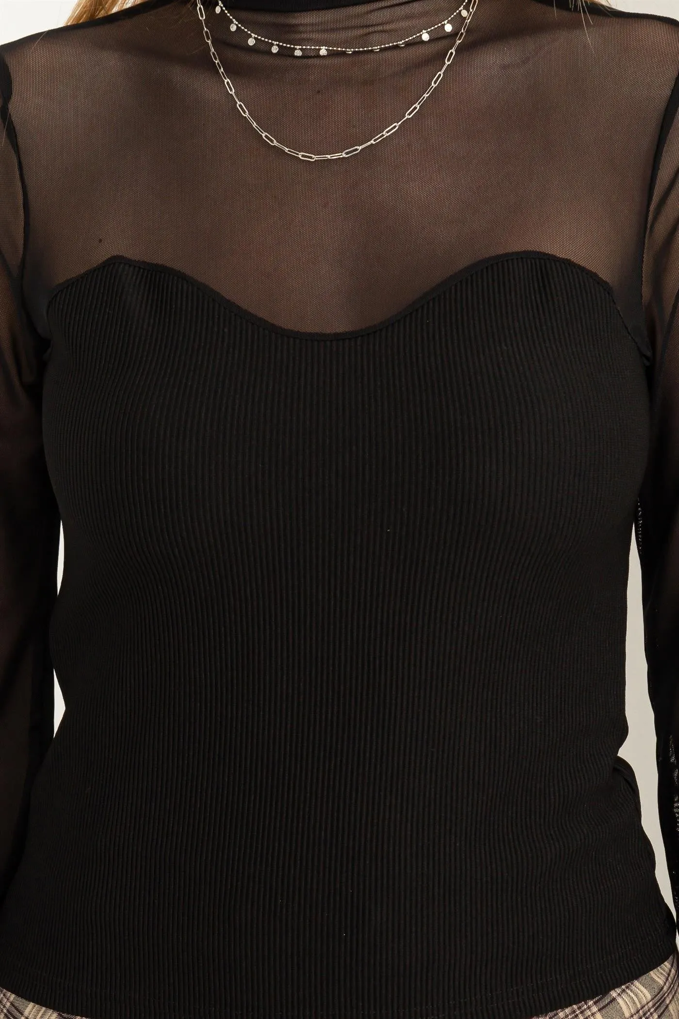 Jodi ( Sheer Upper, Ribbed Knit Top)