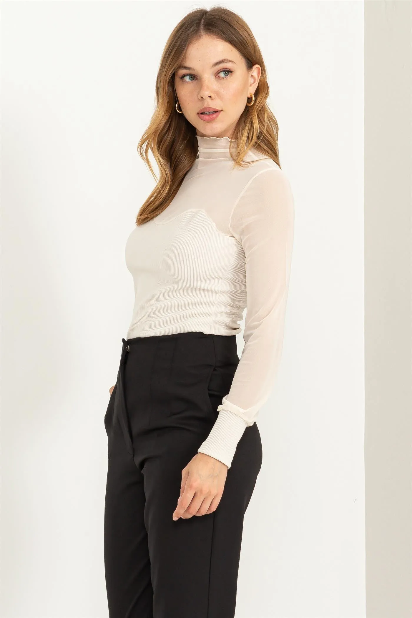 Jodi ( Sheer Upper, Ribbed Knit Top)