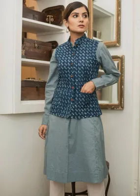 Jumping Indigo Cotton Quilted Reversible Sleeveless Jacket