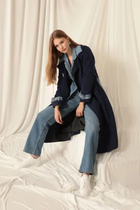 KKT Torino Fabric Women's Navy Blue Trench Coat - Taylor