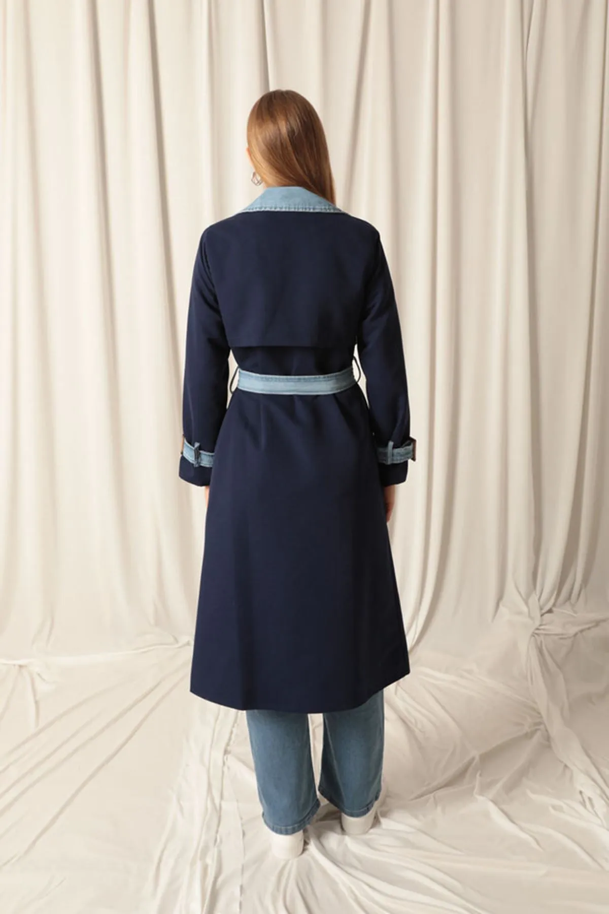 KKT Torino Fabric Women's Navy Blue Trench Coat - Taylor