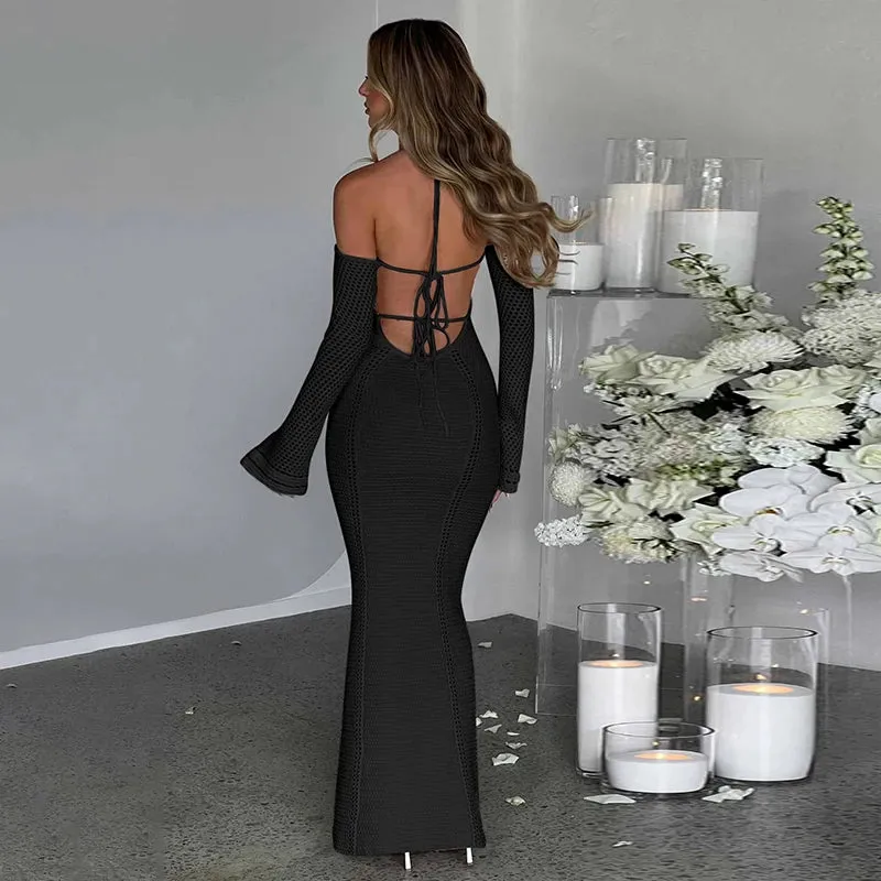 Knitted Halter Bodycon Maxi Dress