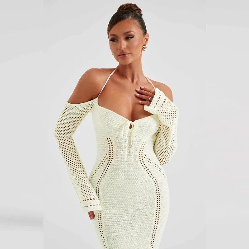 Knitted Halter Bodycon Maxi Dress