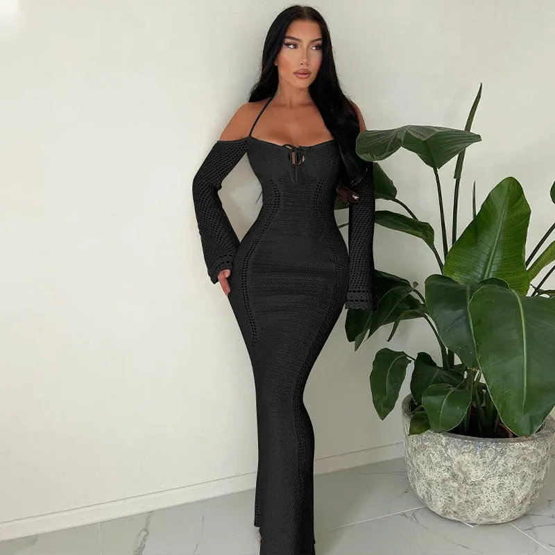 Knitted Halter Bodycon Maxi Dress