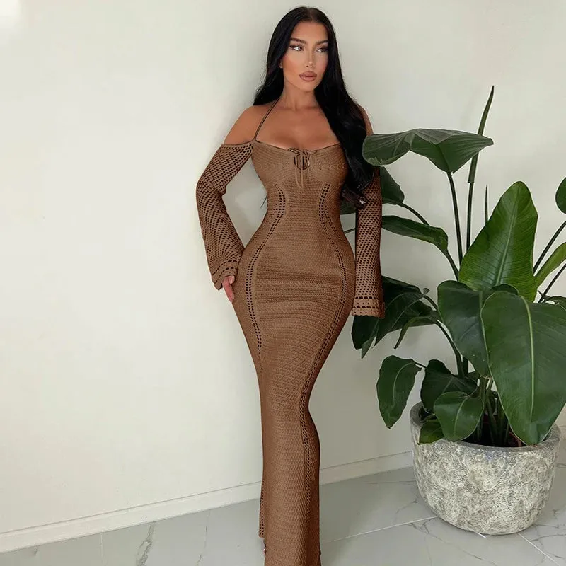 Knitted Halter Bodycon Maxi Dress