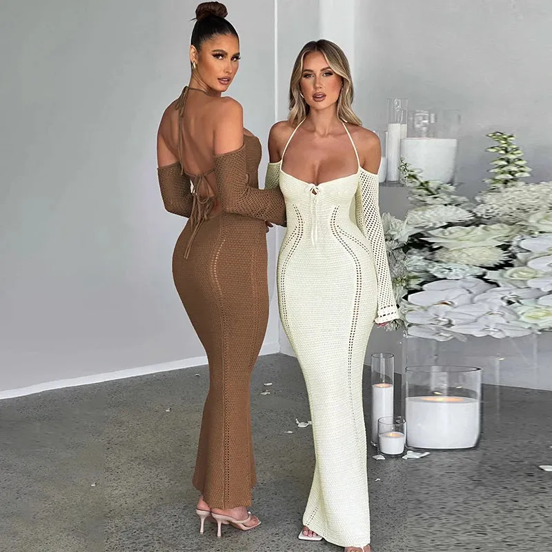 Knitted Halter Bodycon Maxi Dress