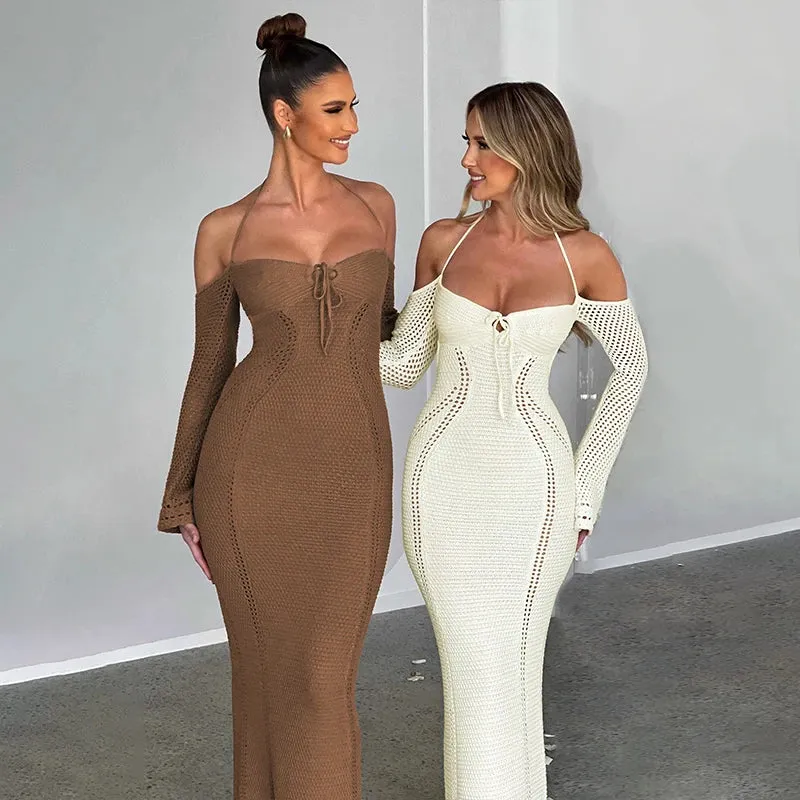 Knitted Halter Bodycon Maxi Dress