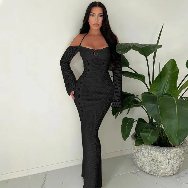 Knitted Halter Bodycon Maxi Dress