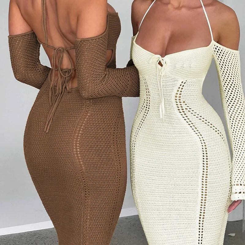 Knitted Halter Bodycon Maxi Dress