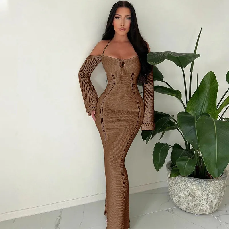 Knitted Halter Bodycon Maxi Dress