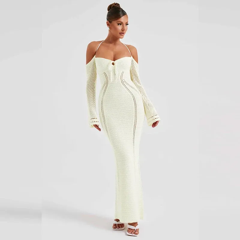 Knitted Halter Bodycon Maxi Dress