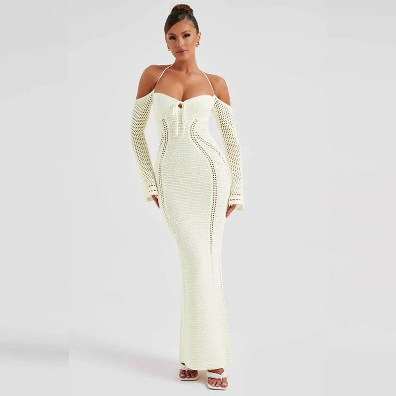 Knitted Halter Bodycon Maxi Dress