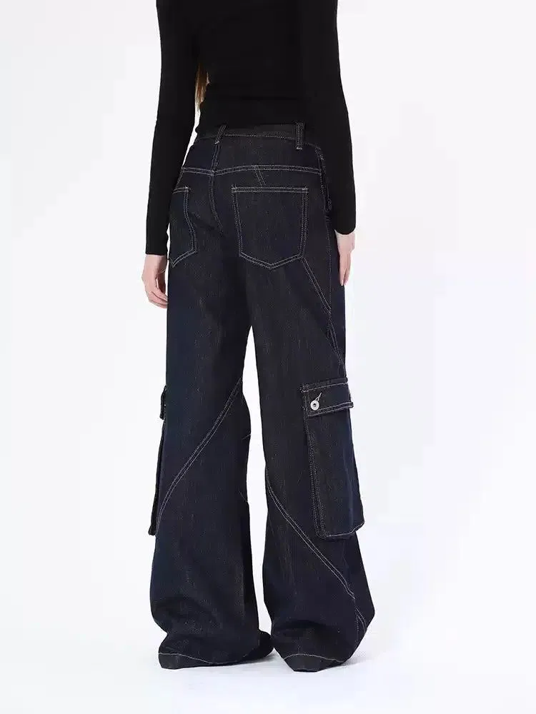 Lazy Oversized Pocket Stitched Detail Cargo Jeans