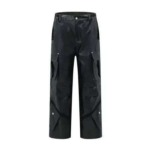 Leather Tactical Multi Pocket Y2k Motorcycle Cargo Pants