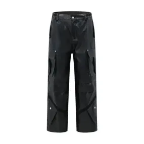 Leather Tactical Multi Pocket Y2k Motorcycle Cargo Pants