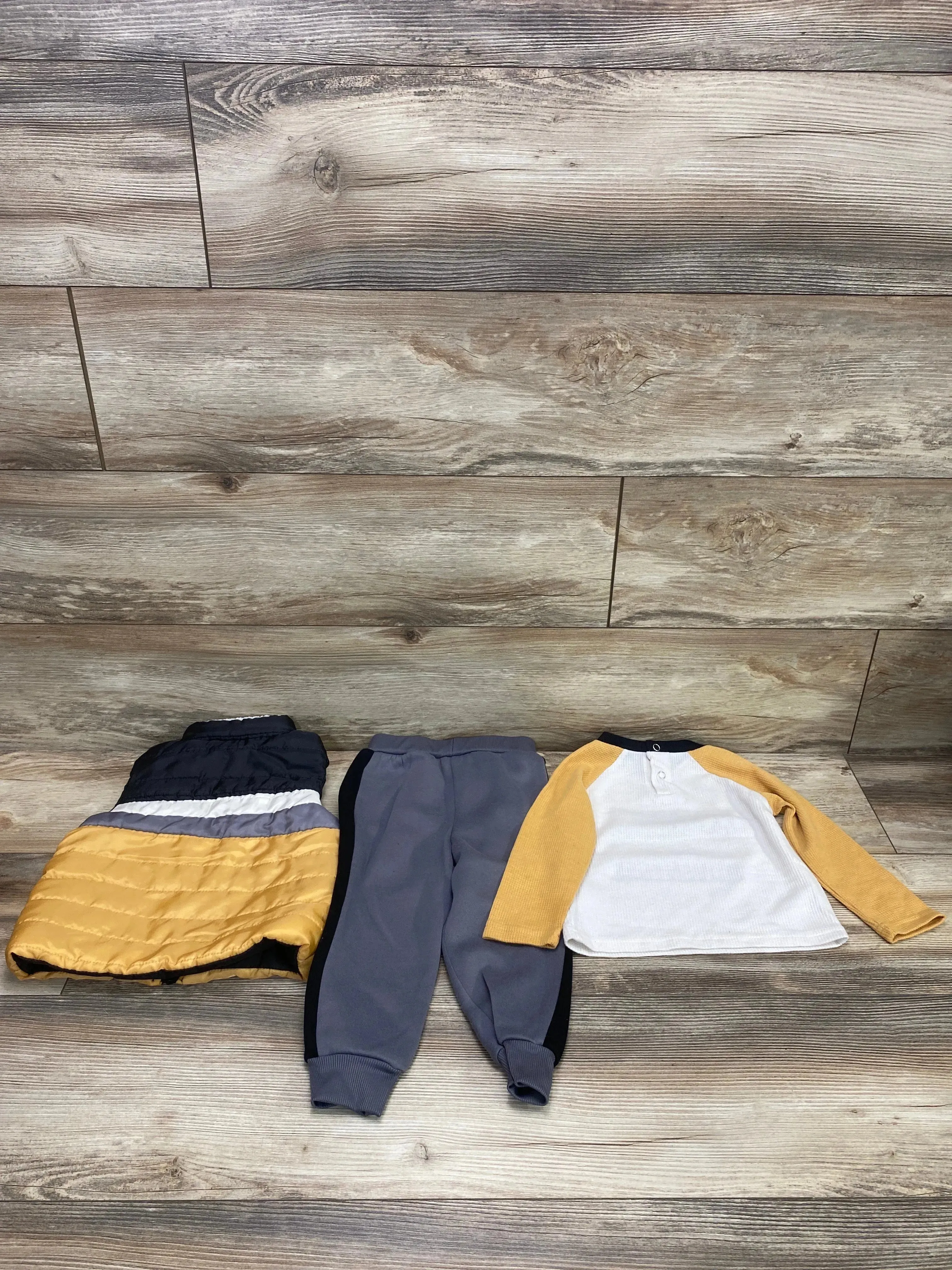 Little Ricky's 3pc Puffer Vest Set Black/Yellow sz 24m