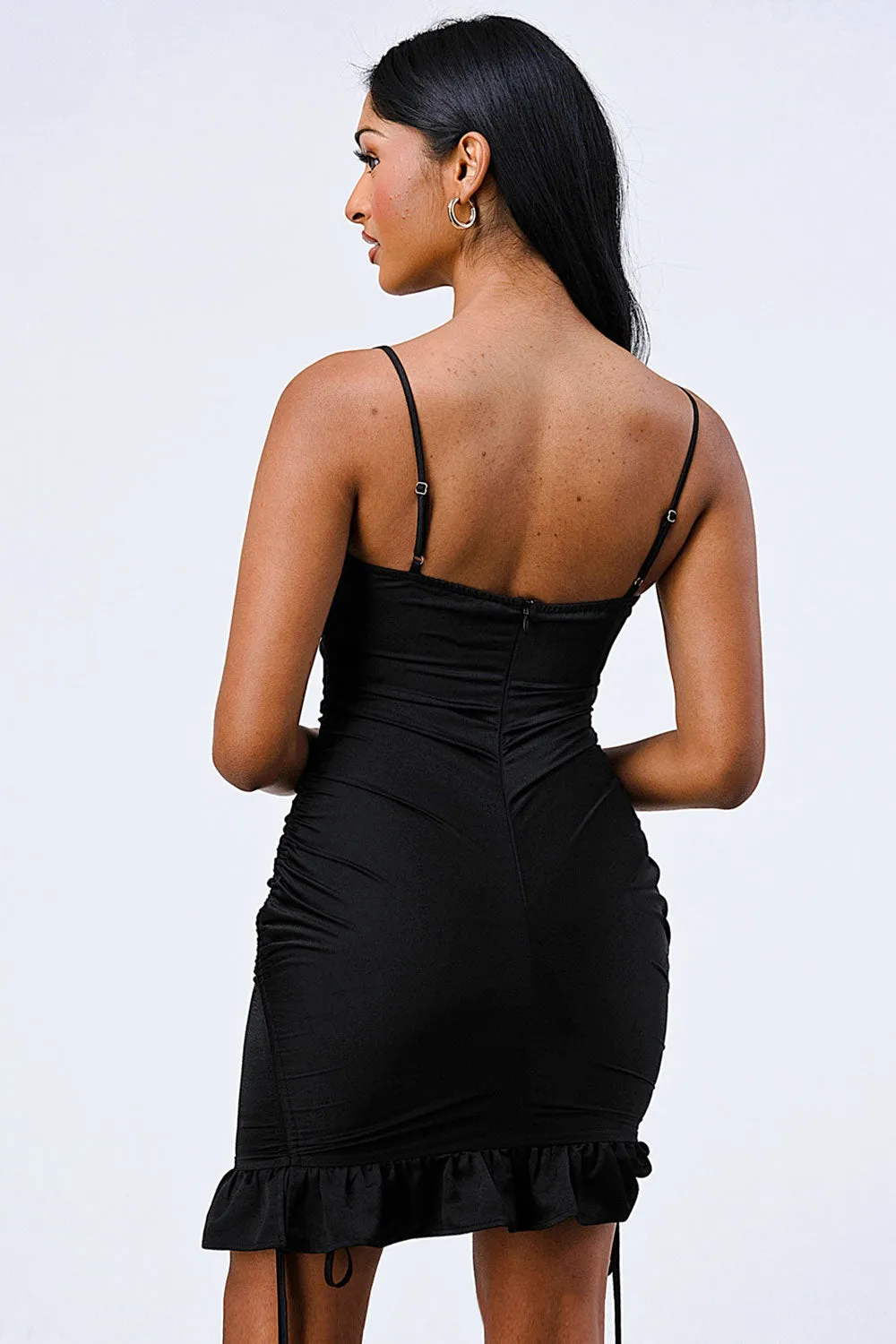 LUXE RUCHED RUFFLED BODYCON MINI DRESS