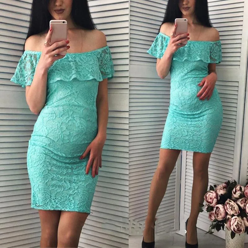 Maternity Plain Off Shoulder Lace Bodycon Dress