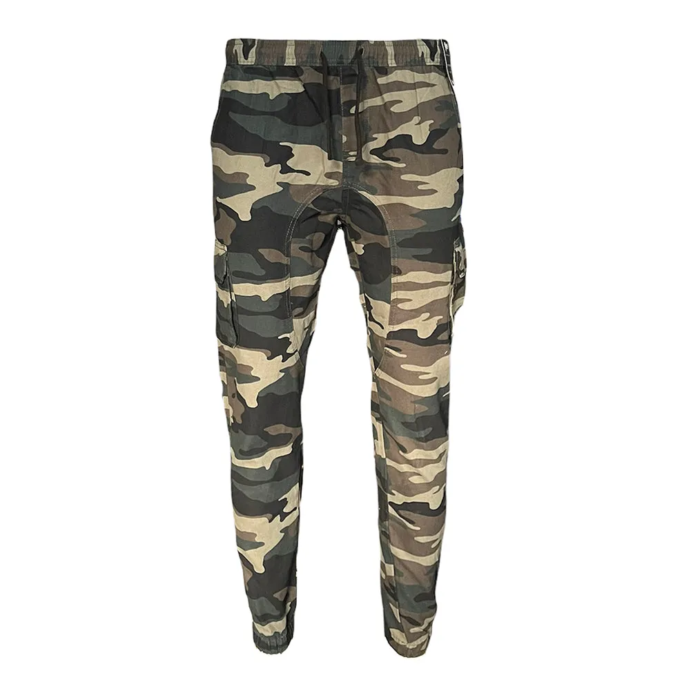 Men's Cargo Pants Drawstring Waist Camouflage Print Casual Side Pocket Pants