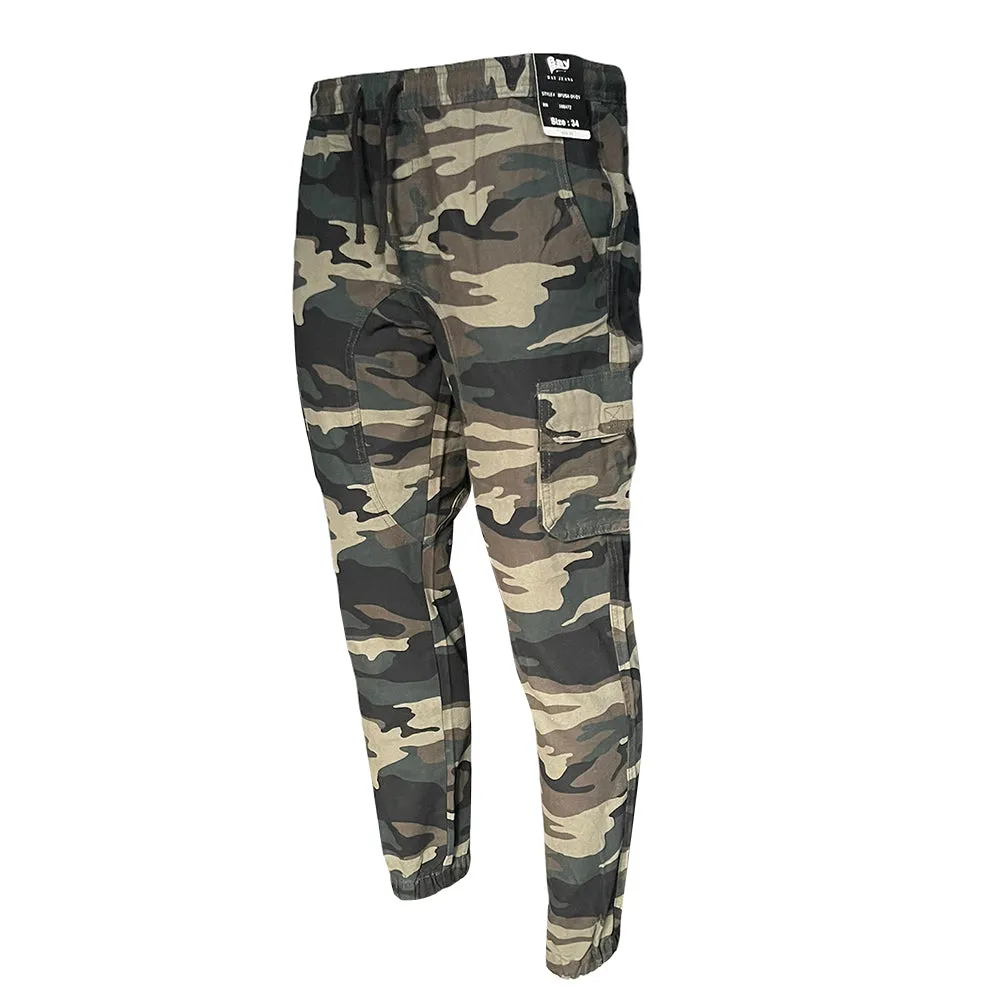 Men's Cargo Pants Drawstring Waist Camouflage Print Casual Side Pocket Pants